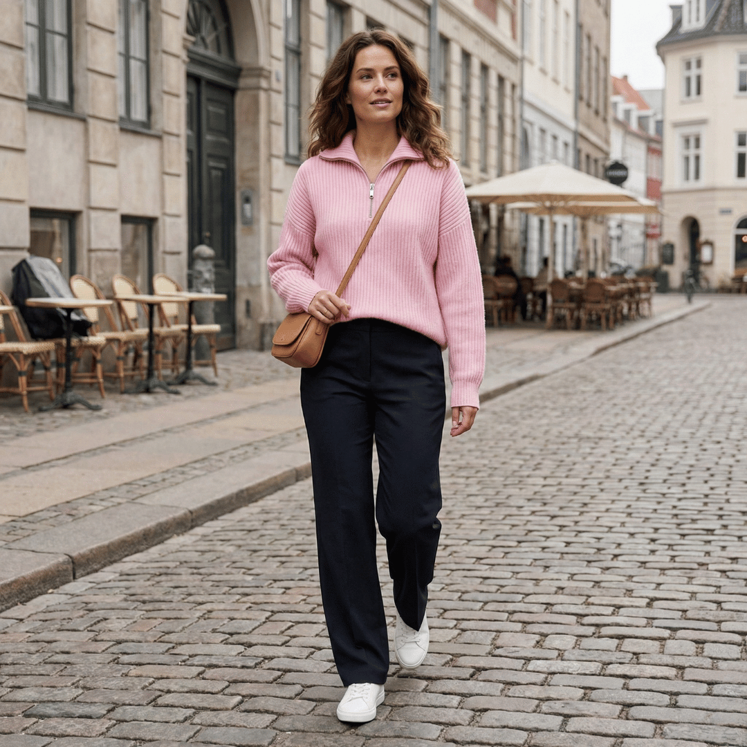 Women’s Half-Zip Knit Sweater with Long Sleeves