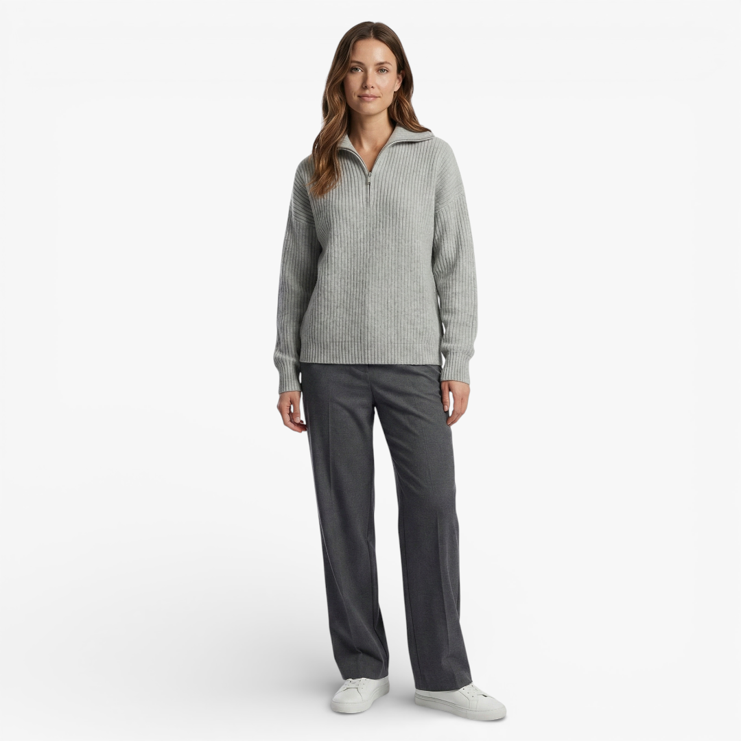 Women’s Half-Zip Knit Sweater with Long Sleeves