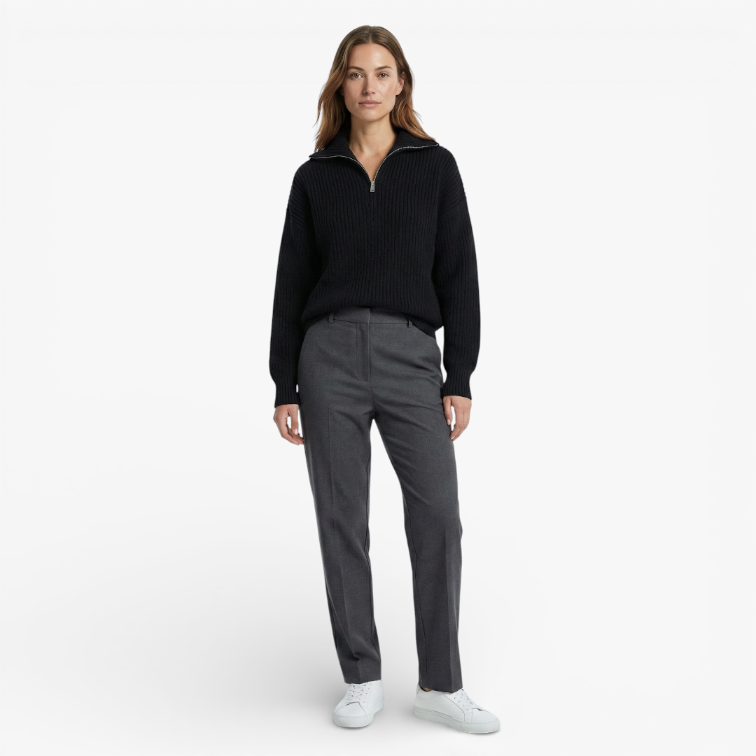 Women’s Half-Zip Knit Sweater with Long Sleeves