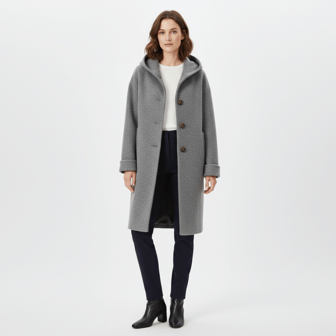Women’s Hooded Coat with Button Closure
