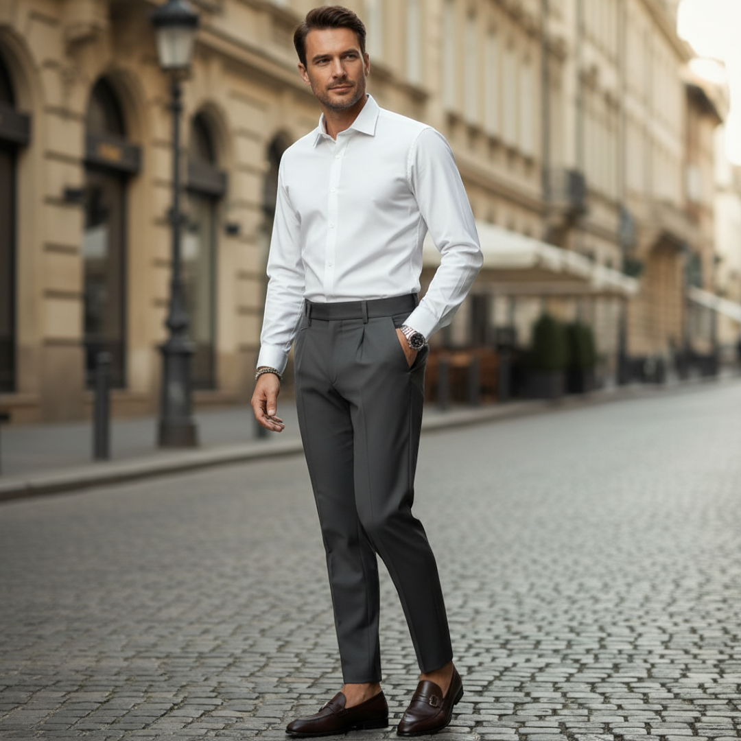 Men’s Pleated Front Trousers with Belt Loops