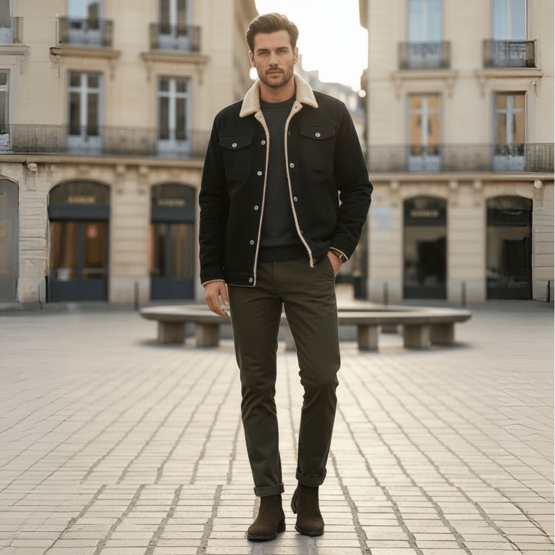 Men’s Jacket with Front Closure and Multiple Pockets