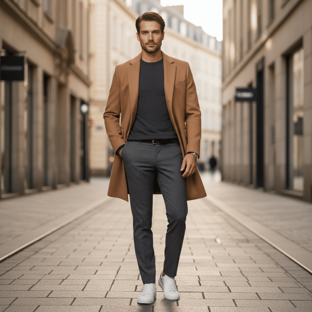 Men’s Overcoat with Regular Fit and Inner Layer