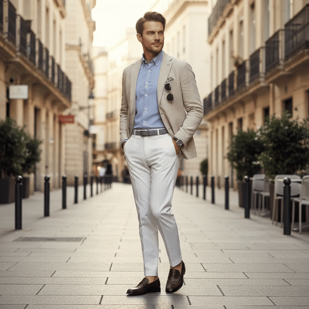 Men’s Pleated Front Trousers with Belt Loops