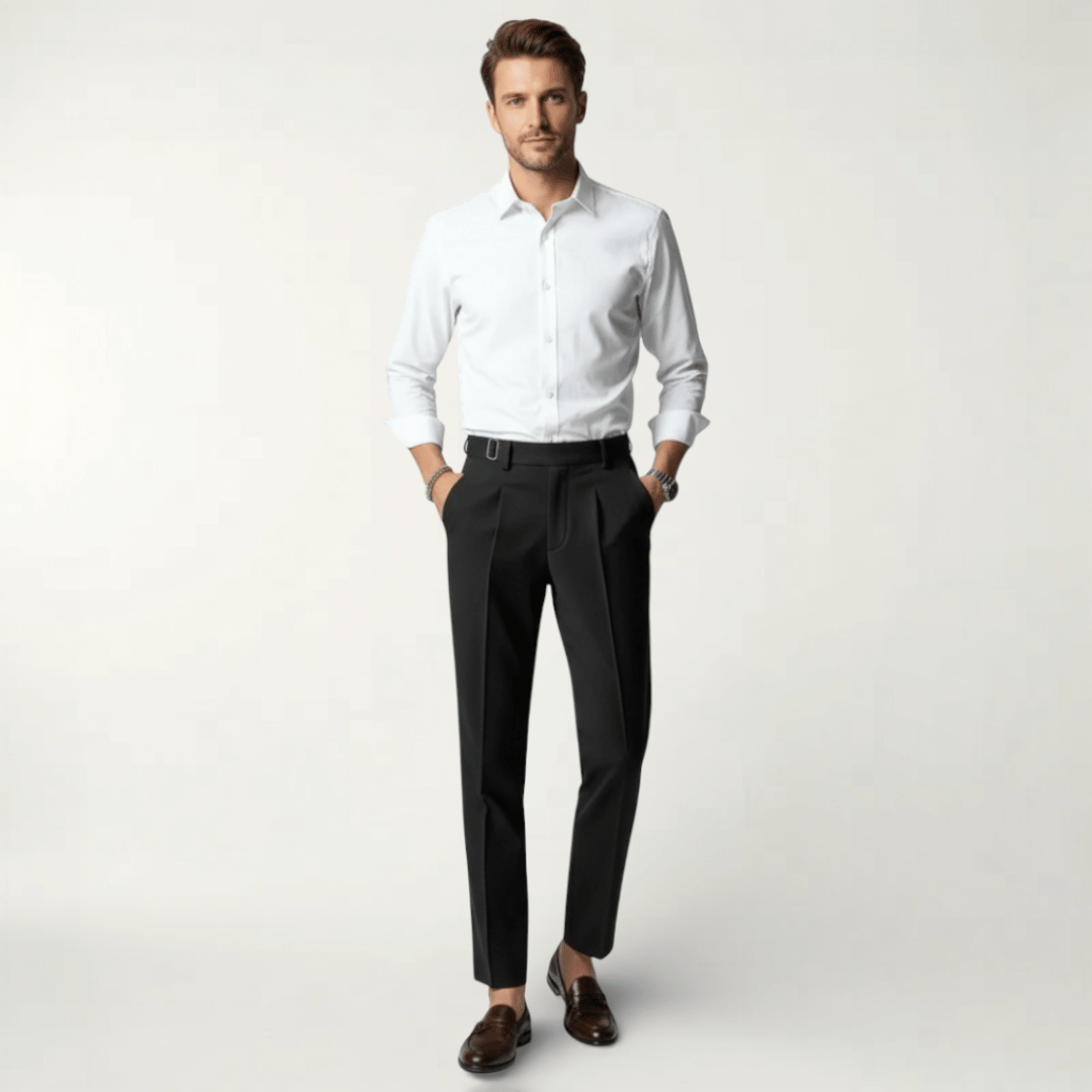 Men’s Pleated Front Trousers with Belt Loops