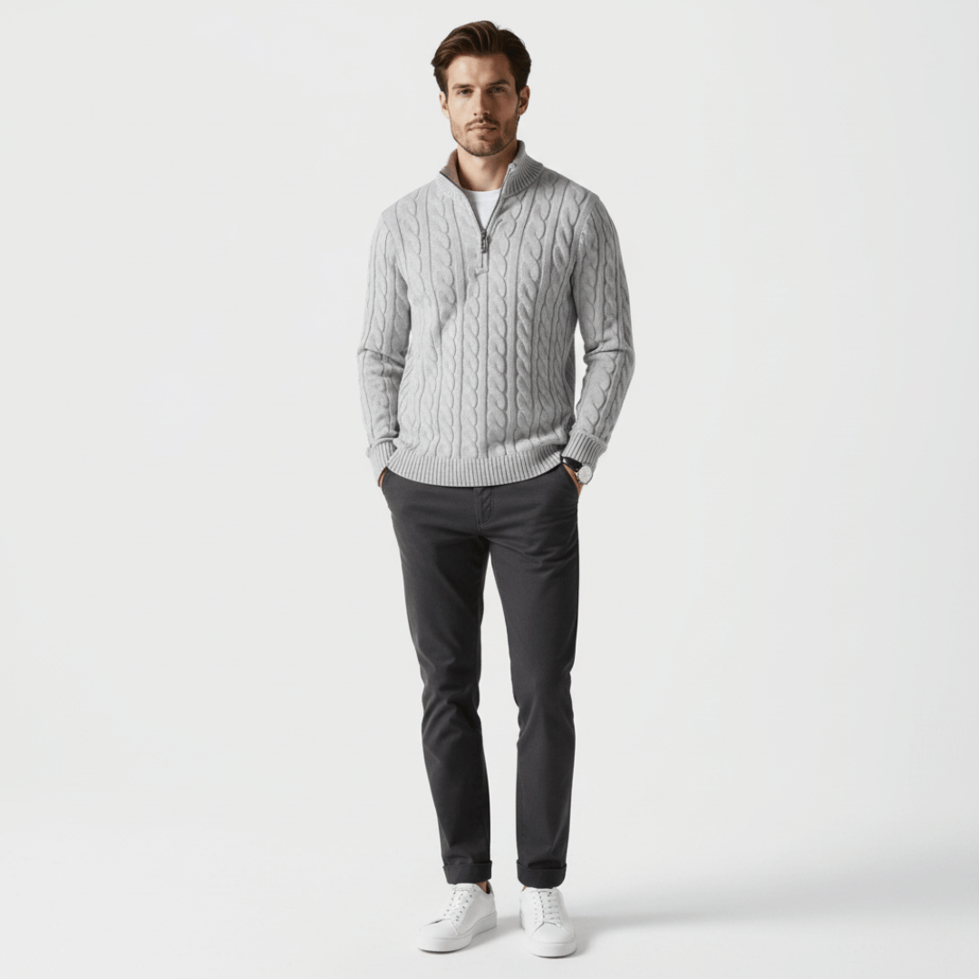 Men’s Ribbed Half Zip Sweater with High Neck