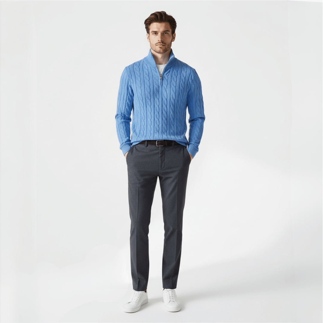 Men’s Ribbed Half Zip Sweater with High Neck