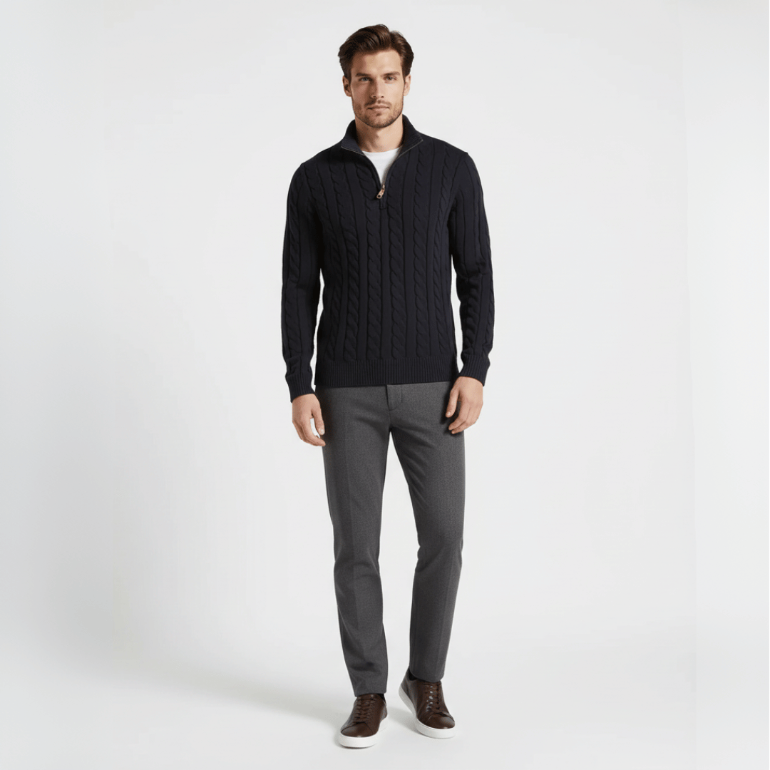 Men’s Ribbed Half Zip Sweater with High Neck