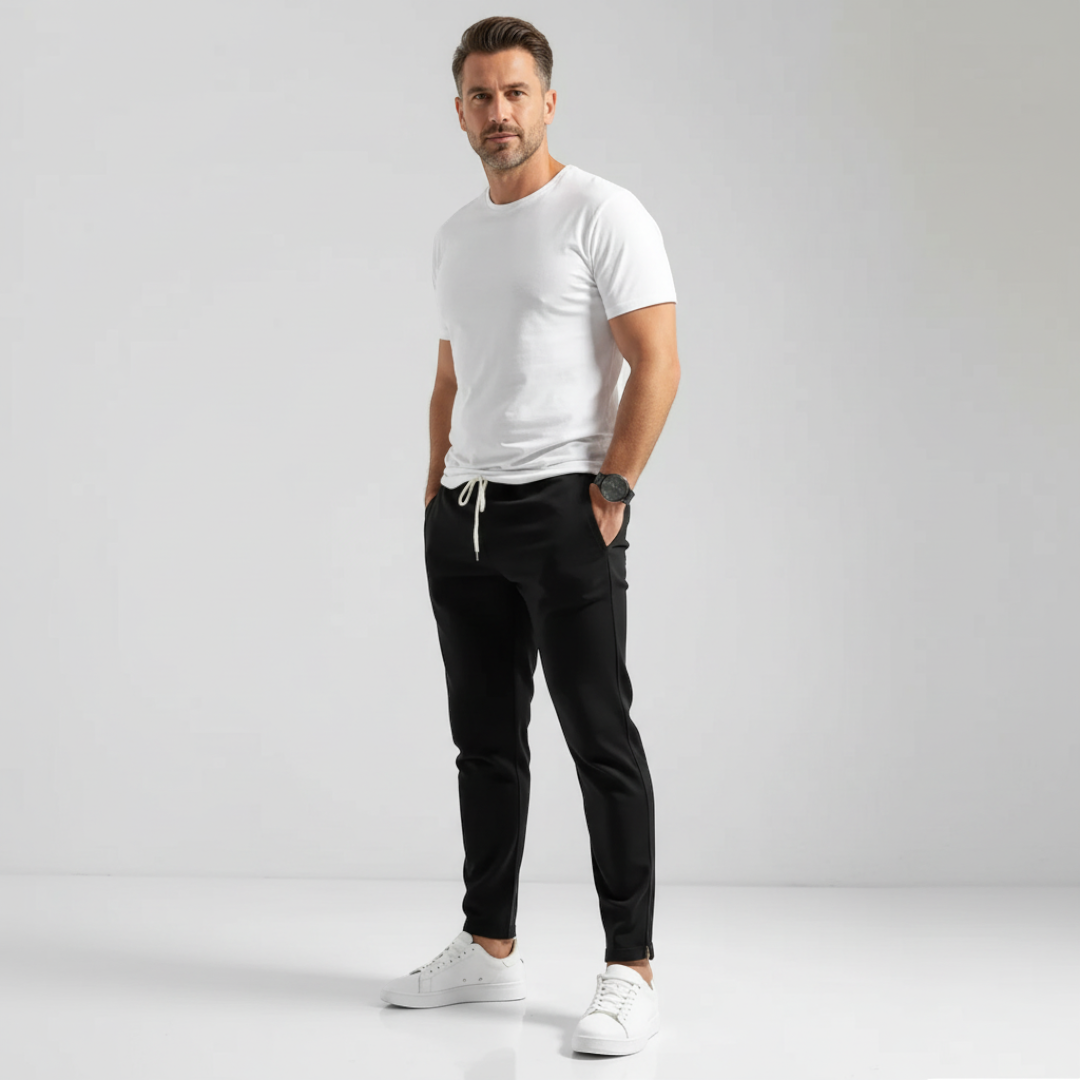 Men’s Tapered-Leg Trousers with Drawstring Waistband