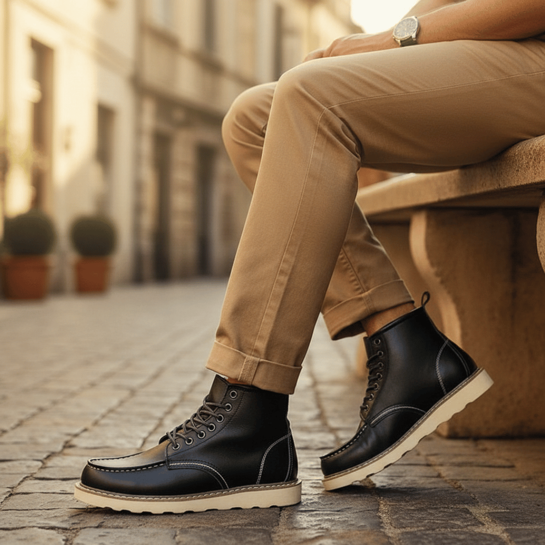 Men’s Black Ankle Boots with Thick Sole