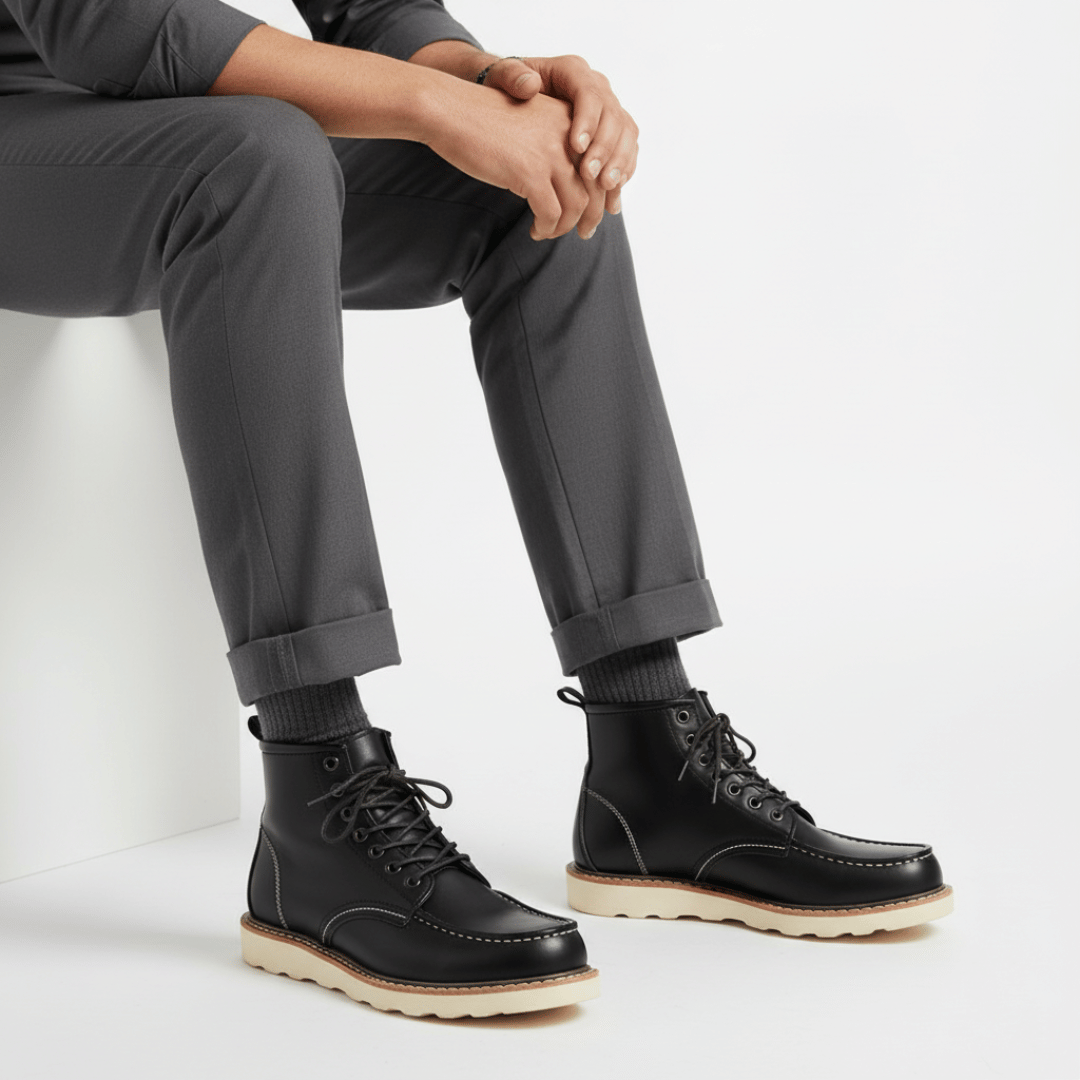 Men’s Black Ankle Boots with Thick Sole