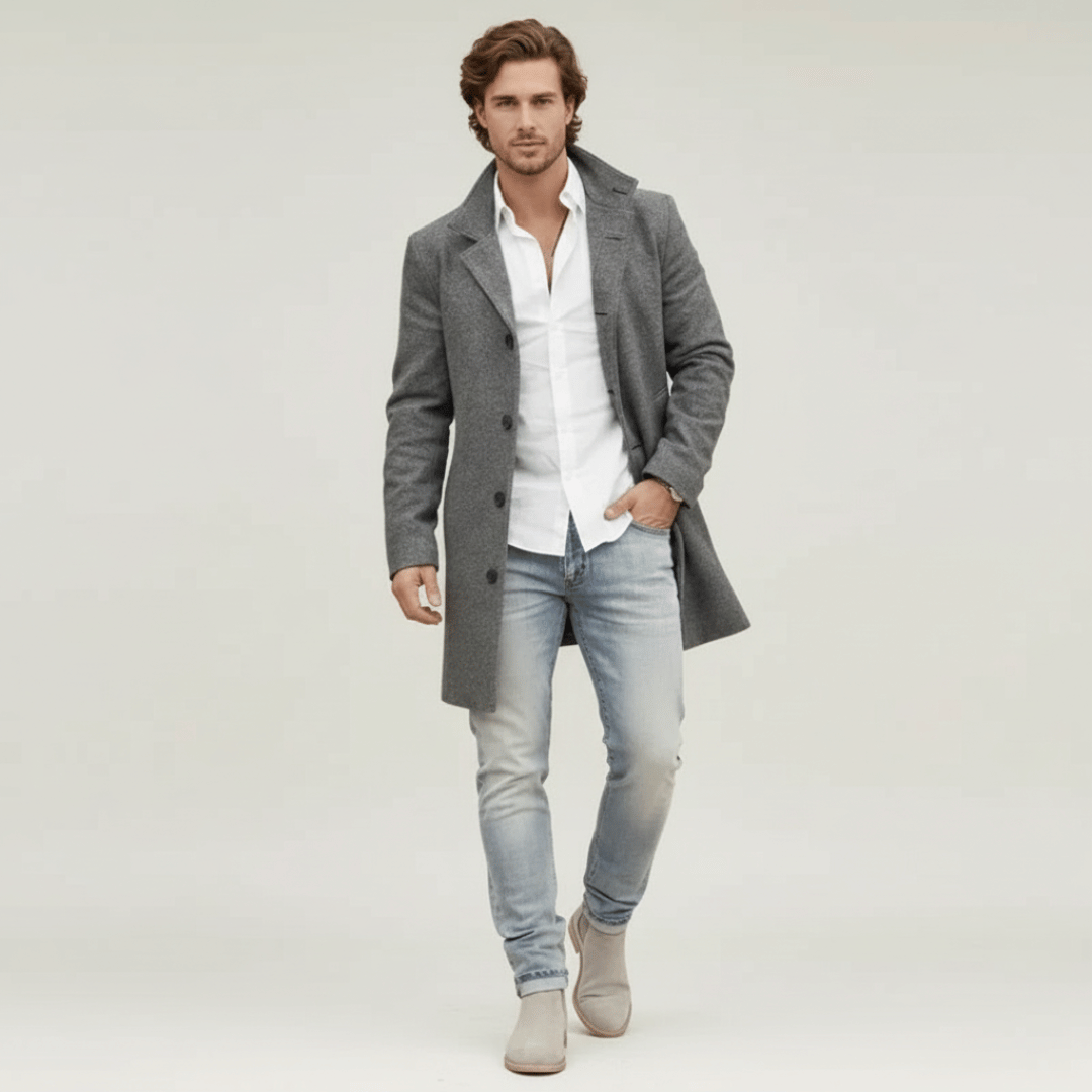 Men’s Button-Front Check Overcoat