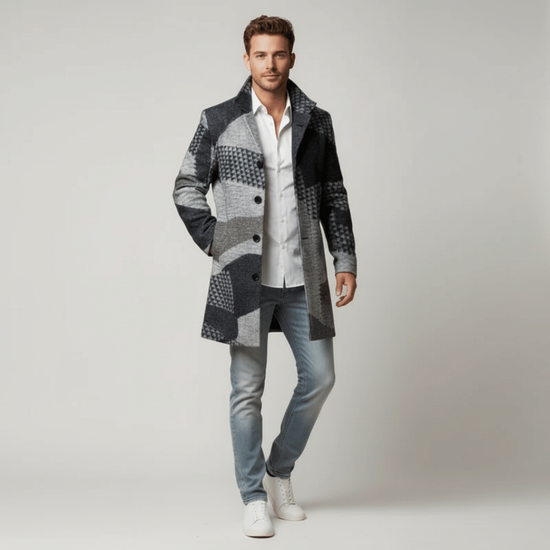 Men’s Button-Front Check Overcoat