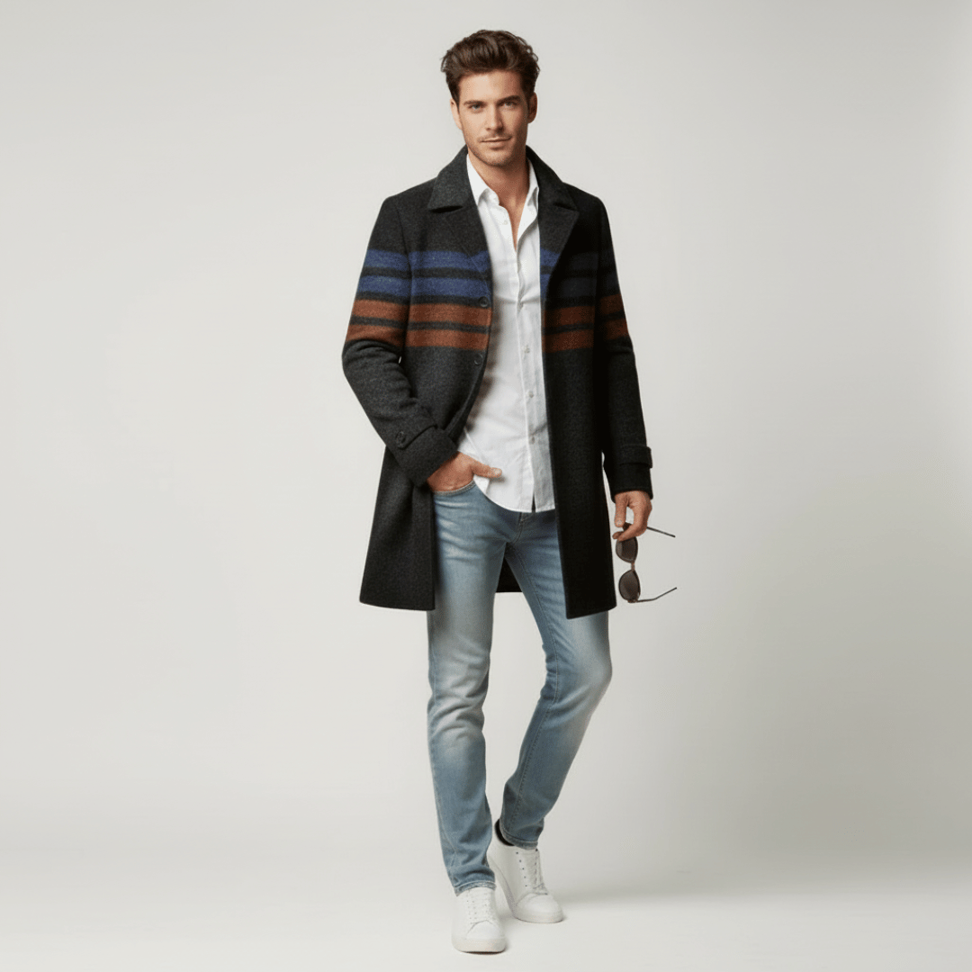 Men’s Button-Front Check Overcoat