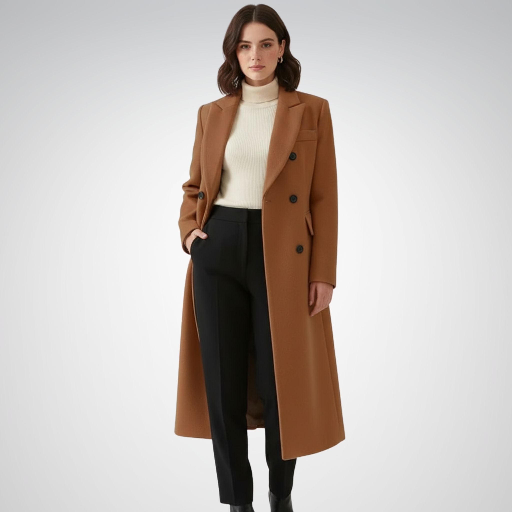 Women's Long Wool Coat | Structured Design for Winter