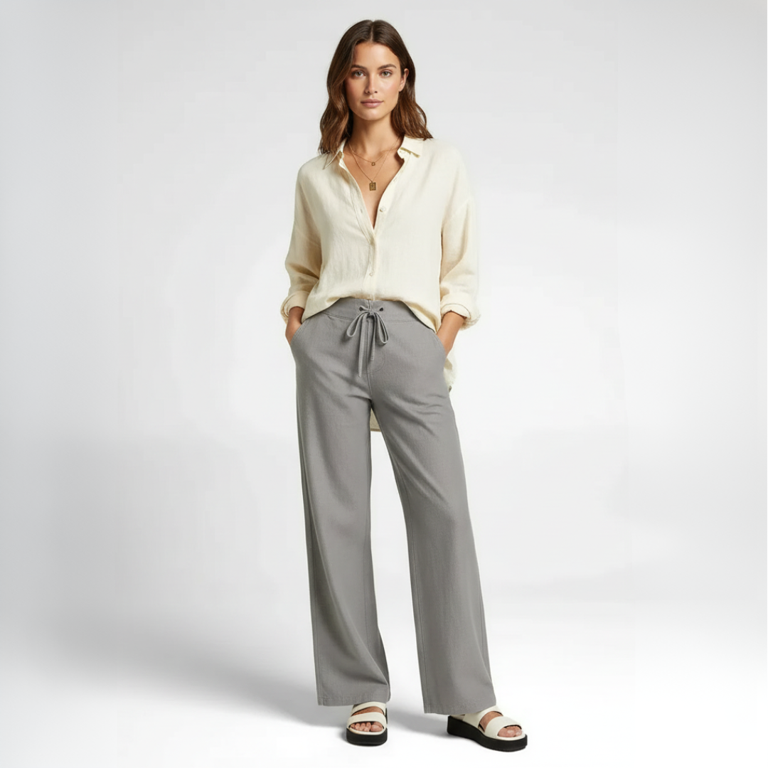 Women’s Linen Blend Trousers with Elastic Waistband