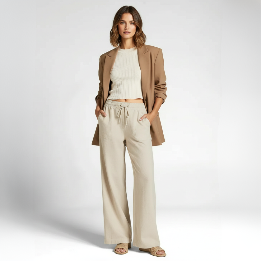 Women’s Linen Blend Trousers with Elastic Waistband
