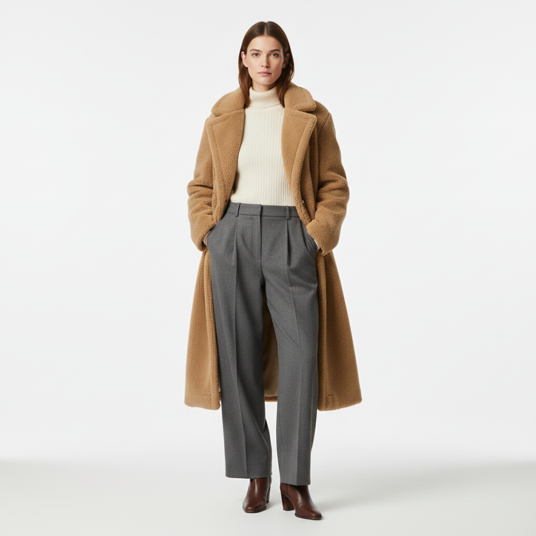 Women’s Long Teddy Coat with Straight Silhouette