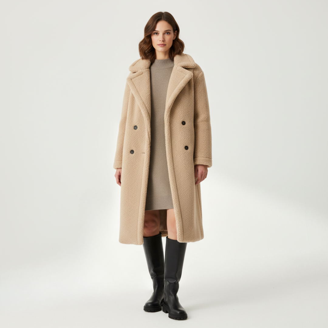 Women’s Long Teddy Coat with Straight Silhouette