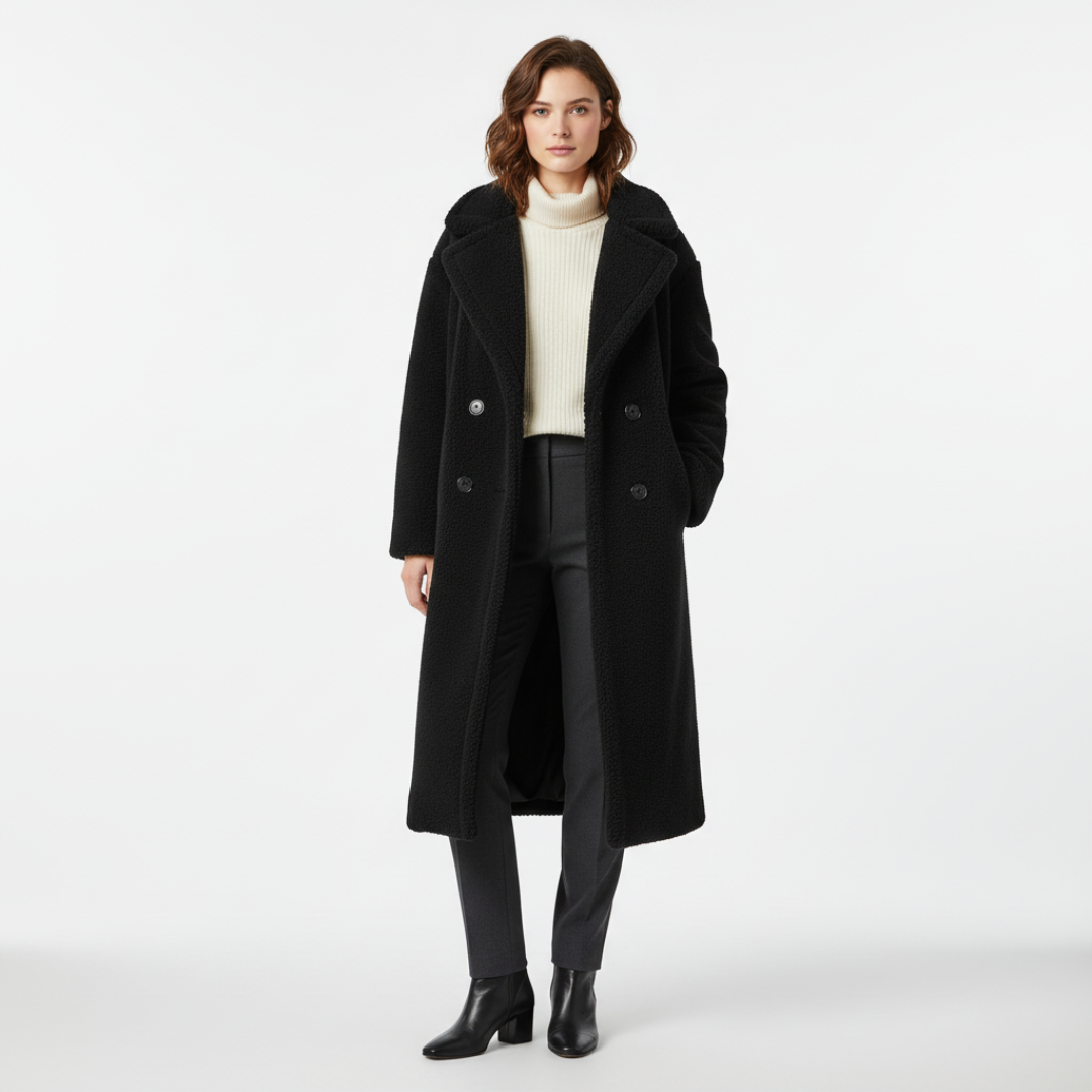 Women’s Long Teddy Coat with Straight Silhouette