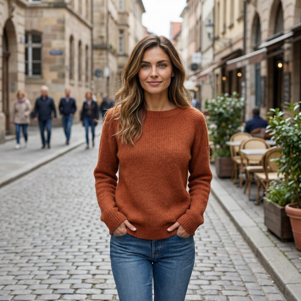 Women’s Loose Fit Sweater with Wide Round Neck