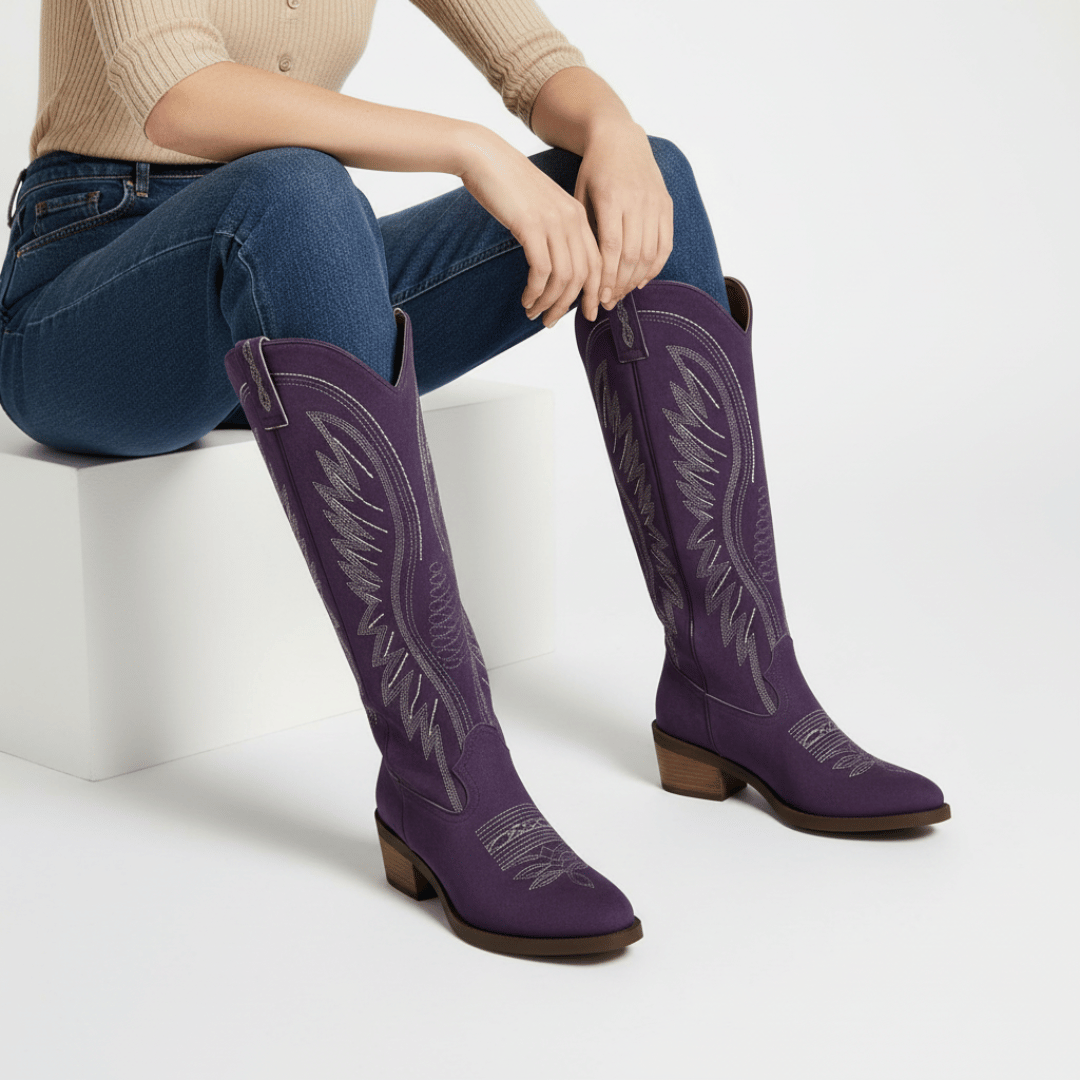 Women’s Western-Style Boots with Mid-Height Block Heel