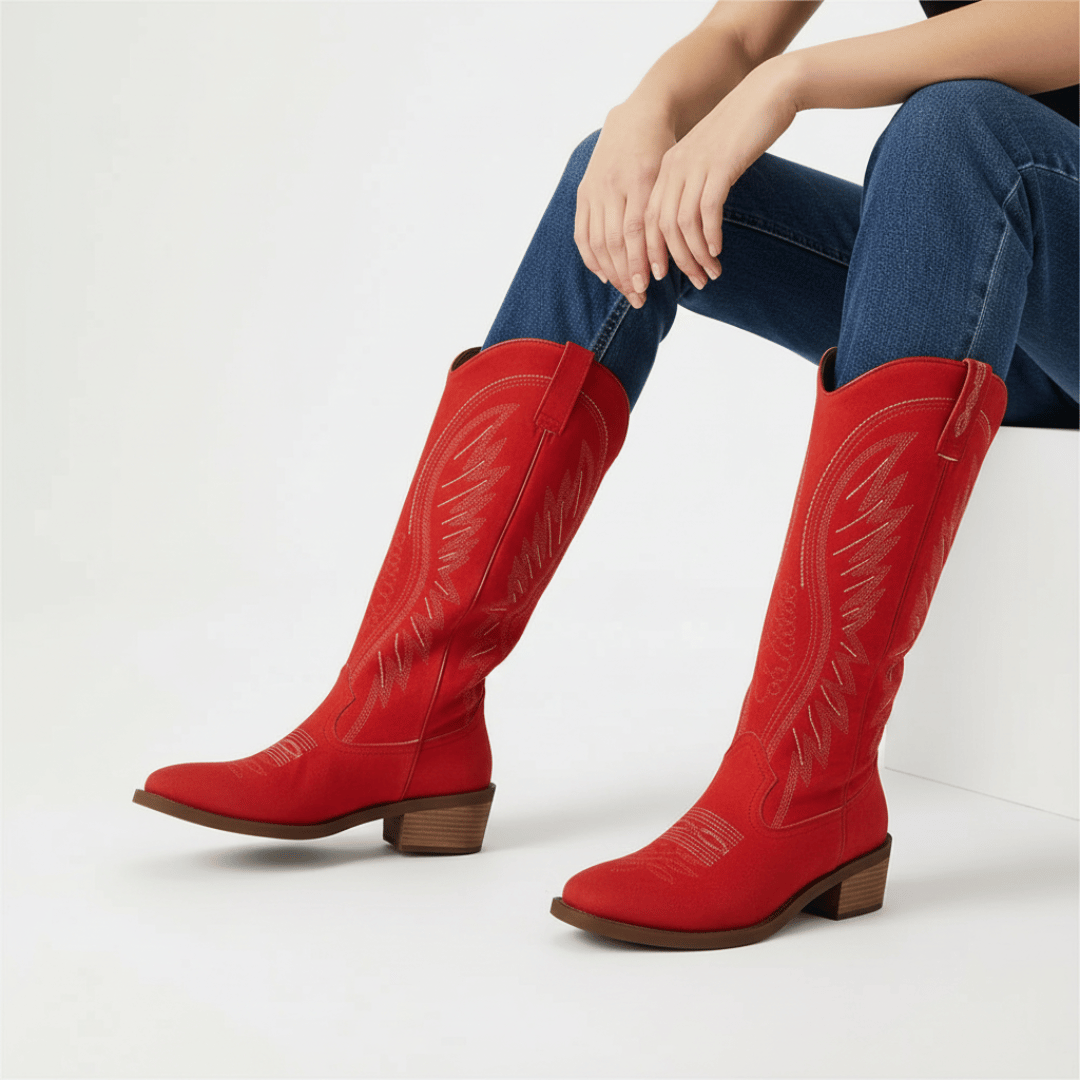 Women’s Western-Style Boots with Mid-Height Block Heel