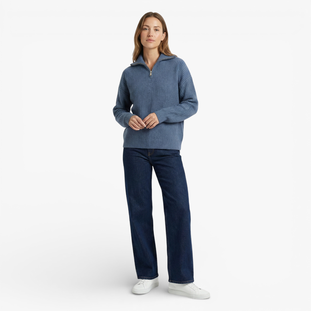 Women’s Half-Zip Knit Sweater with Long Sleeves