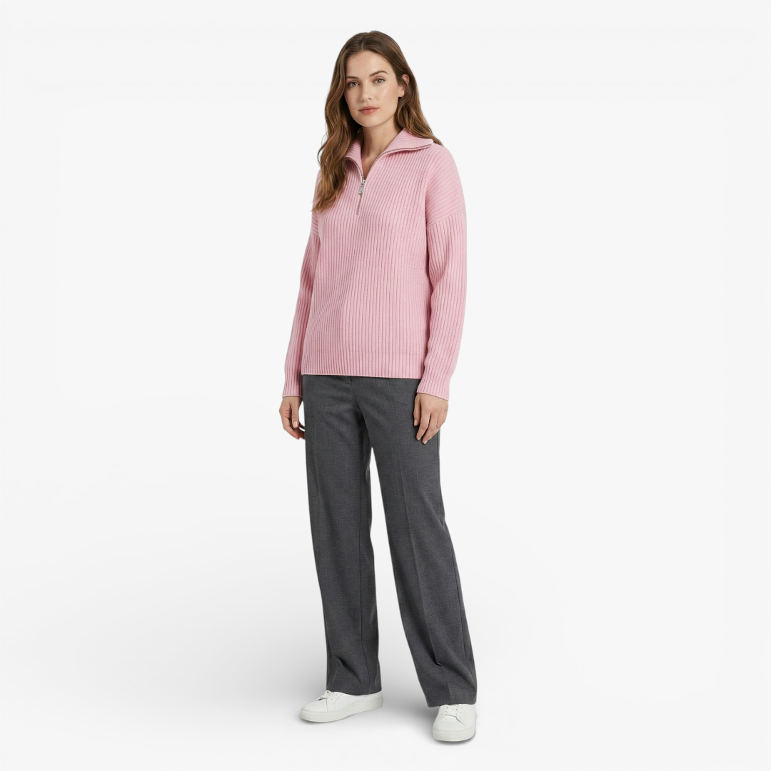 Women’s Half-Zip Knit Sweater with Long Sleeves