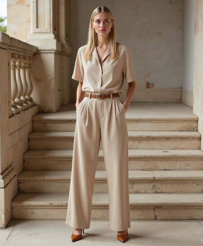 Luqavo | Women’s Straight-Cut Capri Pants with Light Sand Color