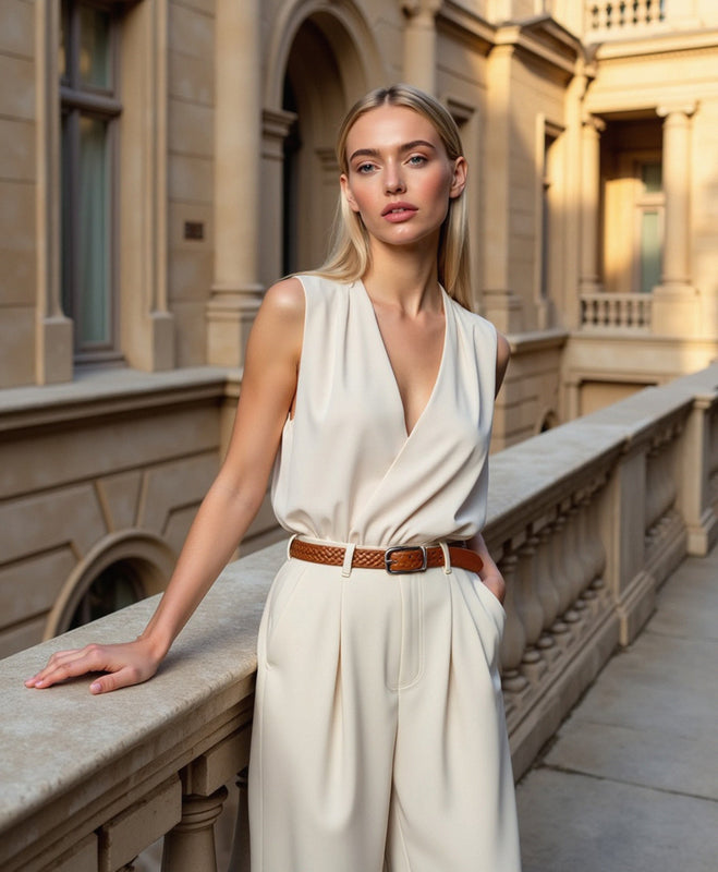 Luqavo | Women’s Straight-Cut Capri Pants with Light Sand Color