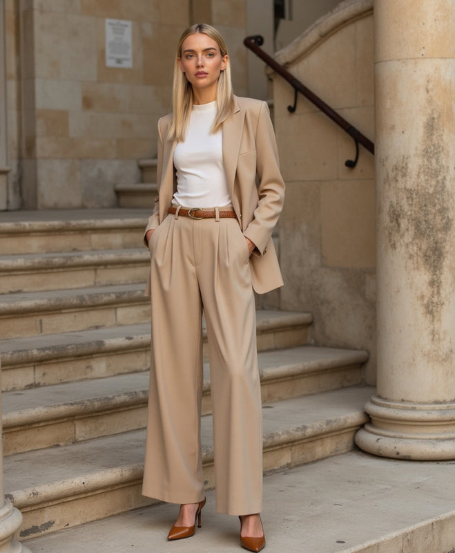 Luqavo | Women’s Straight-Cut Capri Pants with Light Sand Color