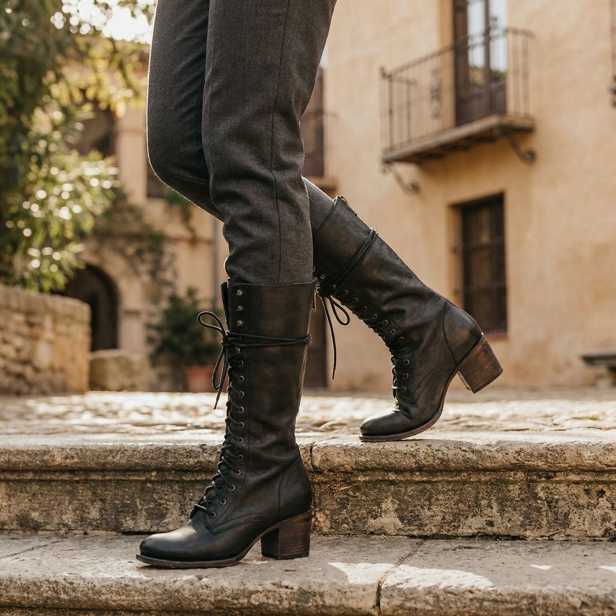 Women's Knee-High Boots | Lace-Up Design, Block Heel