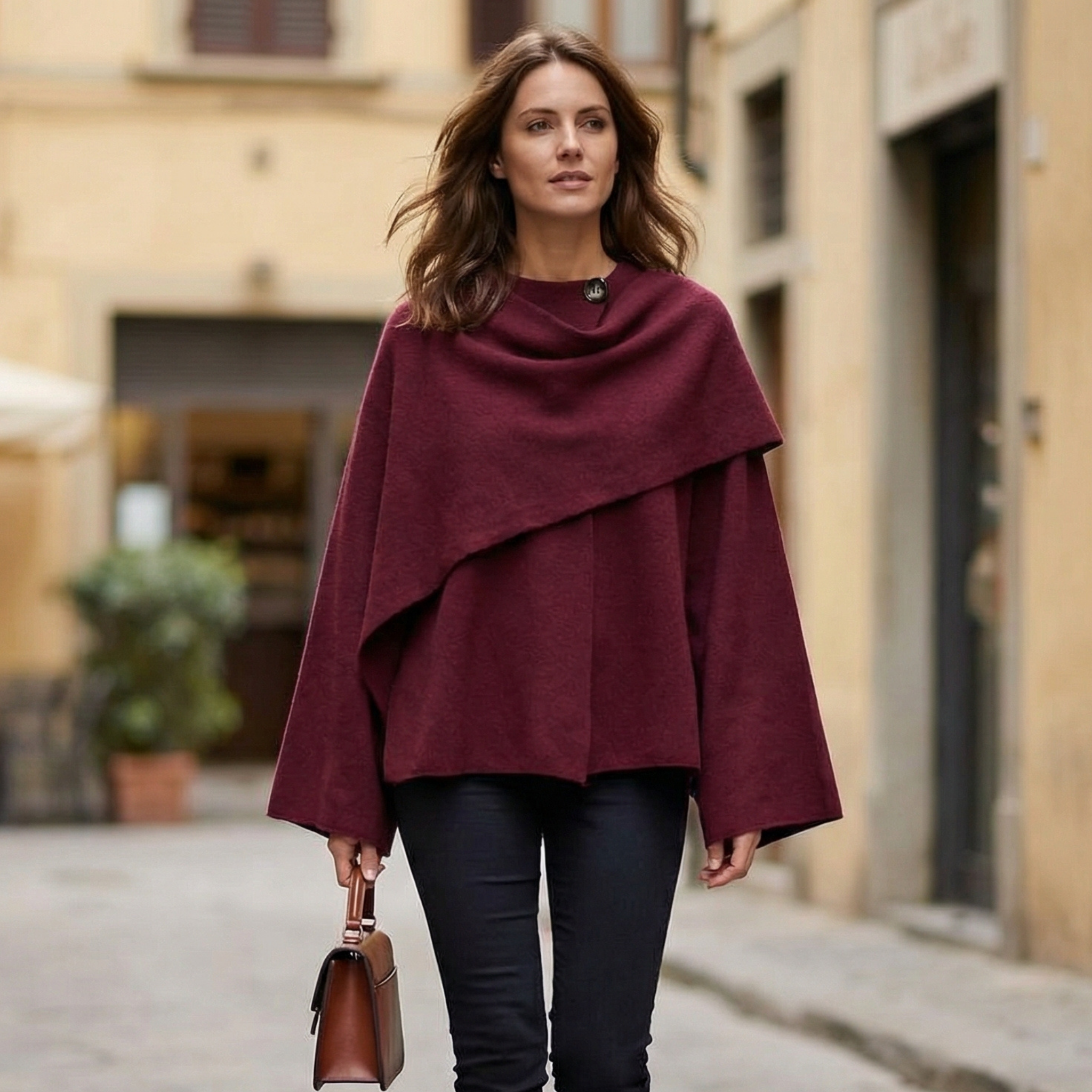 Ladies Cape Coat | Draped Design, Regular Fit