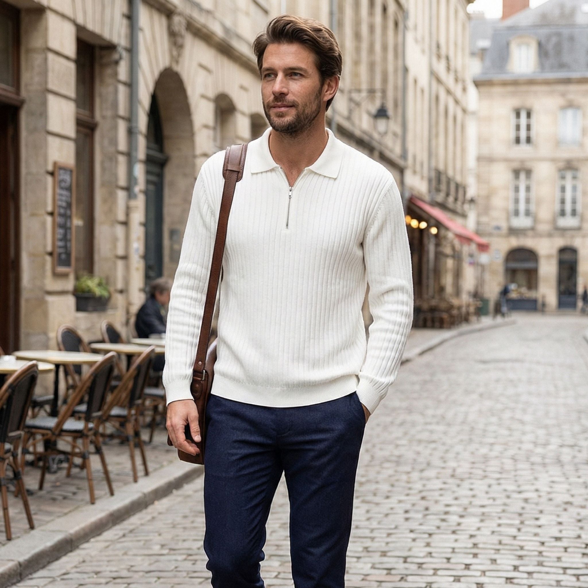 Men's Quarter Zip Sweater | Ribbed Knit Design