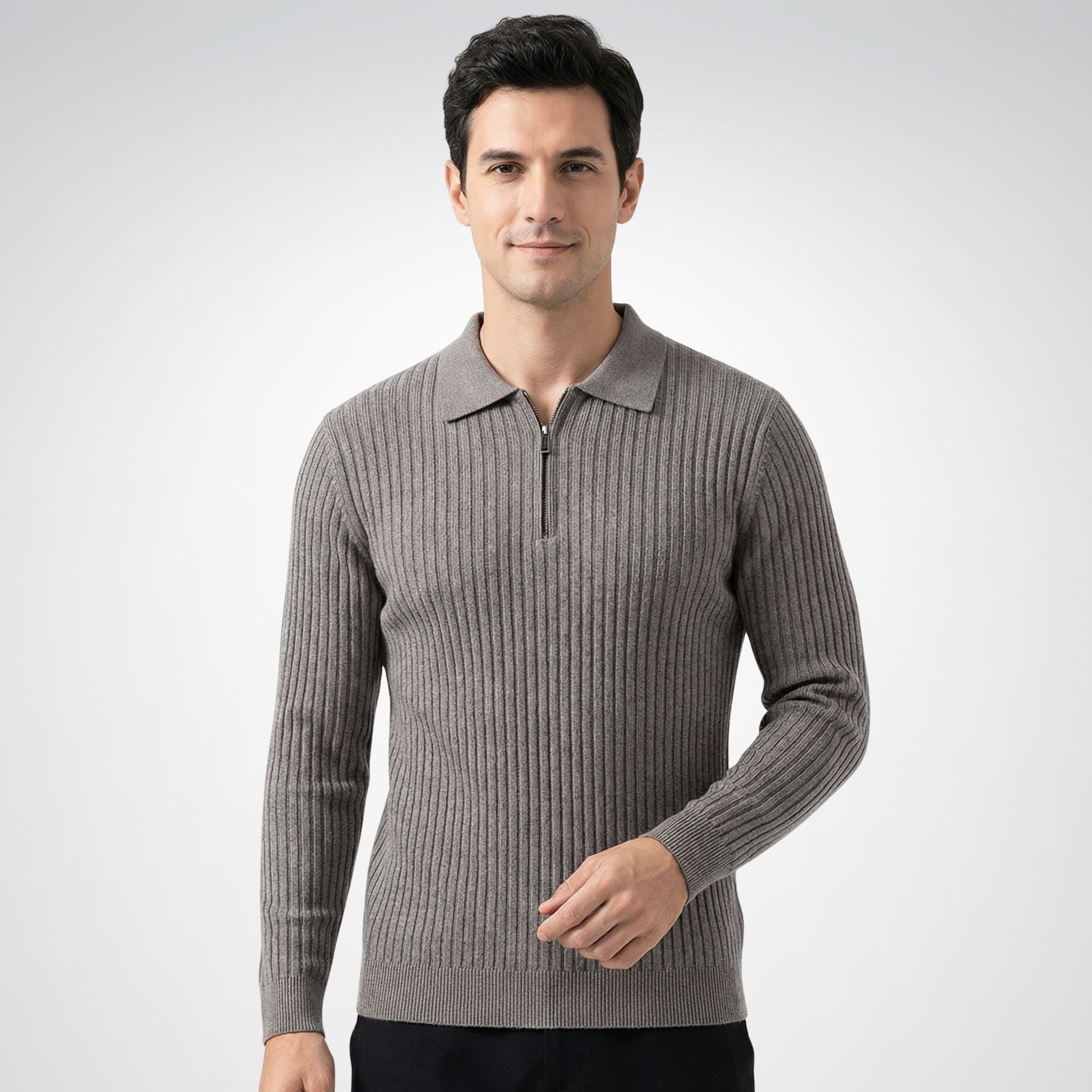 Men's Quarter Zip Sweater | Ribbed Knit Design