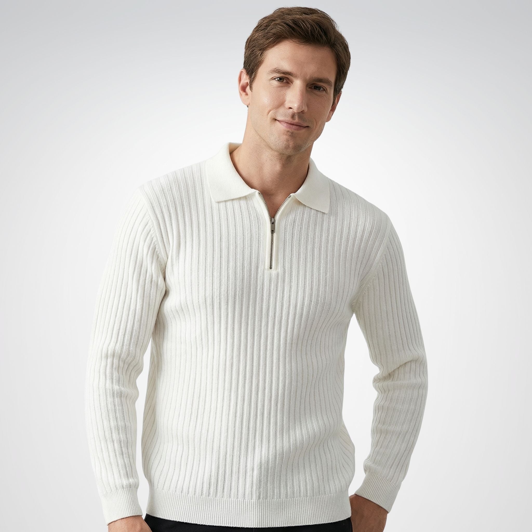 Men's Quarter Zip Sweater | Ribbed Knit Design