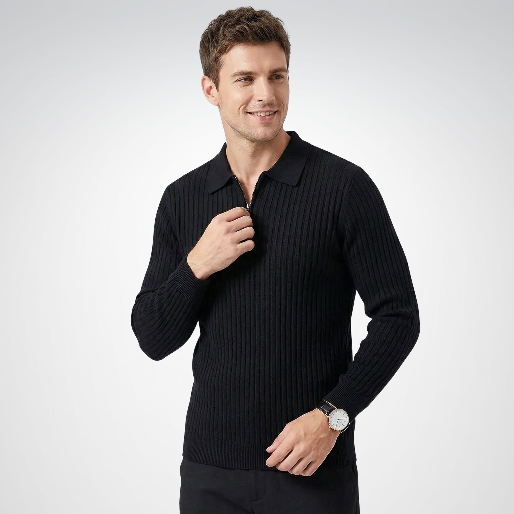 Men's Quarter Zip Sweater | Ribbed Knit Design
