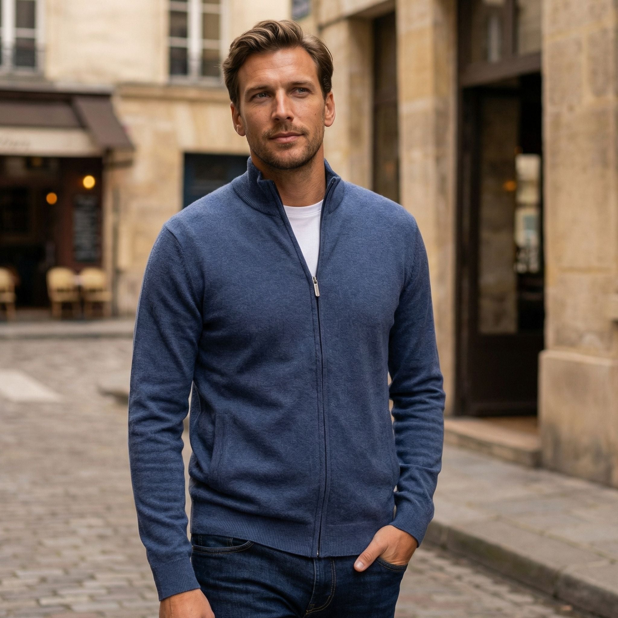 Men's High Neck Sweater | Full Zip Closure