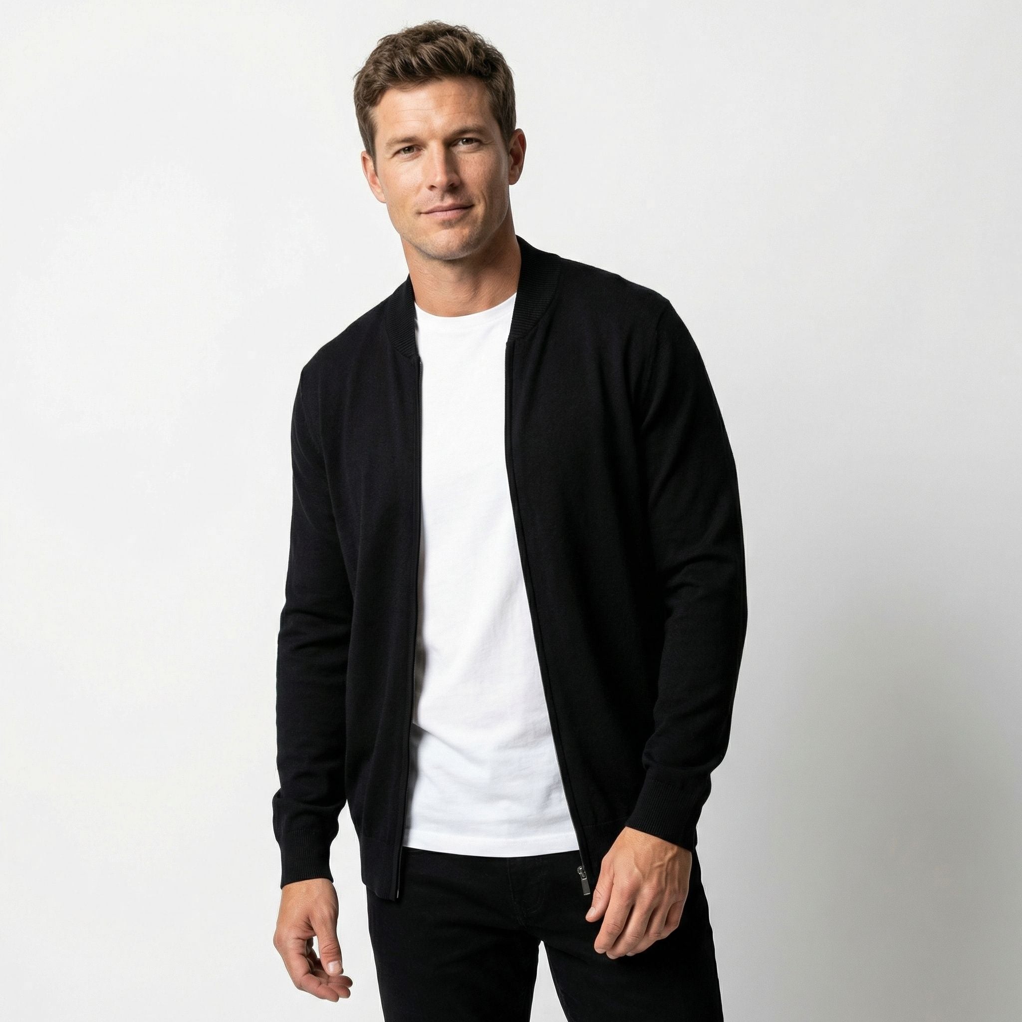 Men's High Neck Sweater | Full Zip Closure