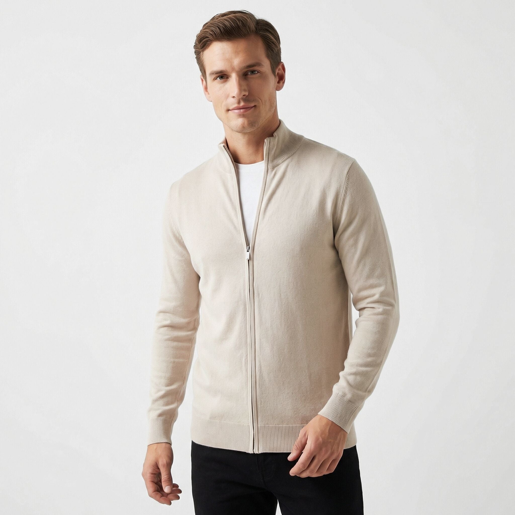 Men's High Neck Sweater | Full Zip Closure