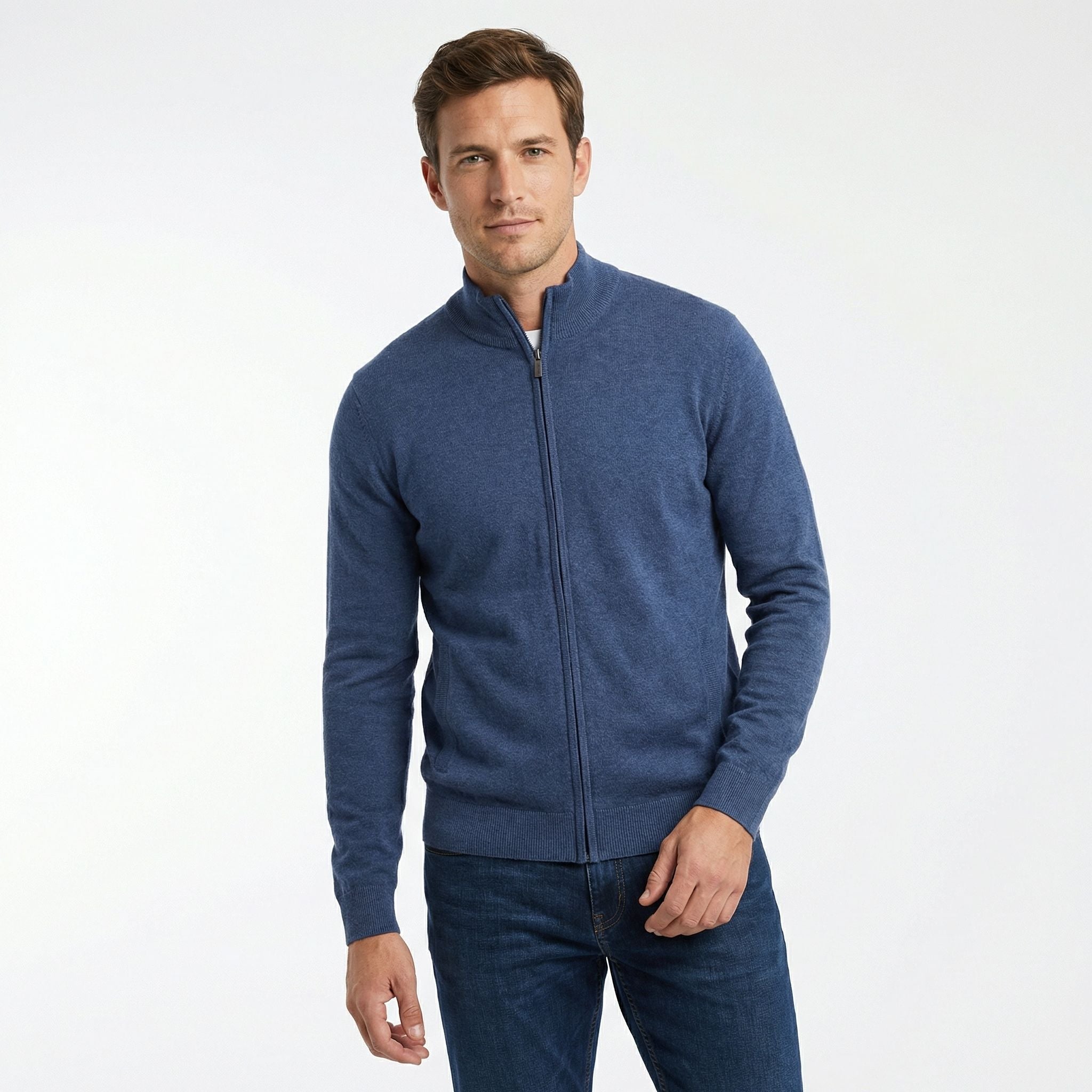 Men's High Neck Sweater | Full Zip Closure