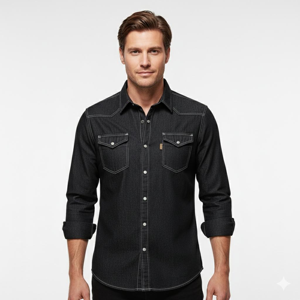 Men's Denim Shirt | Button-Up Design, Regular Fit