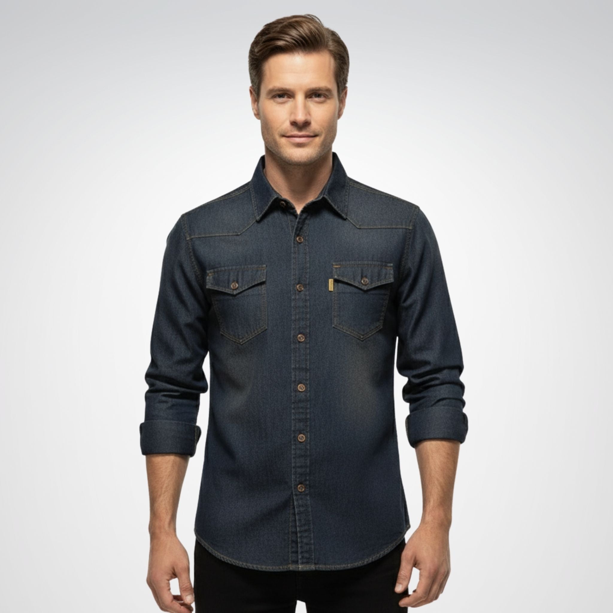 Men's Denim Shirt | Button-Up Design, Regular Fit