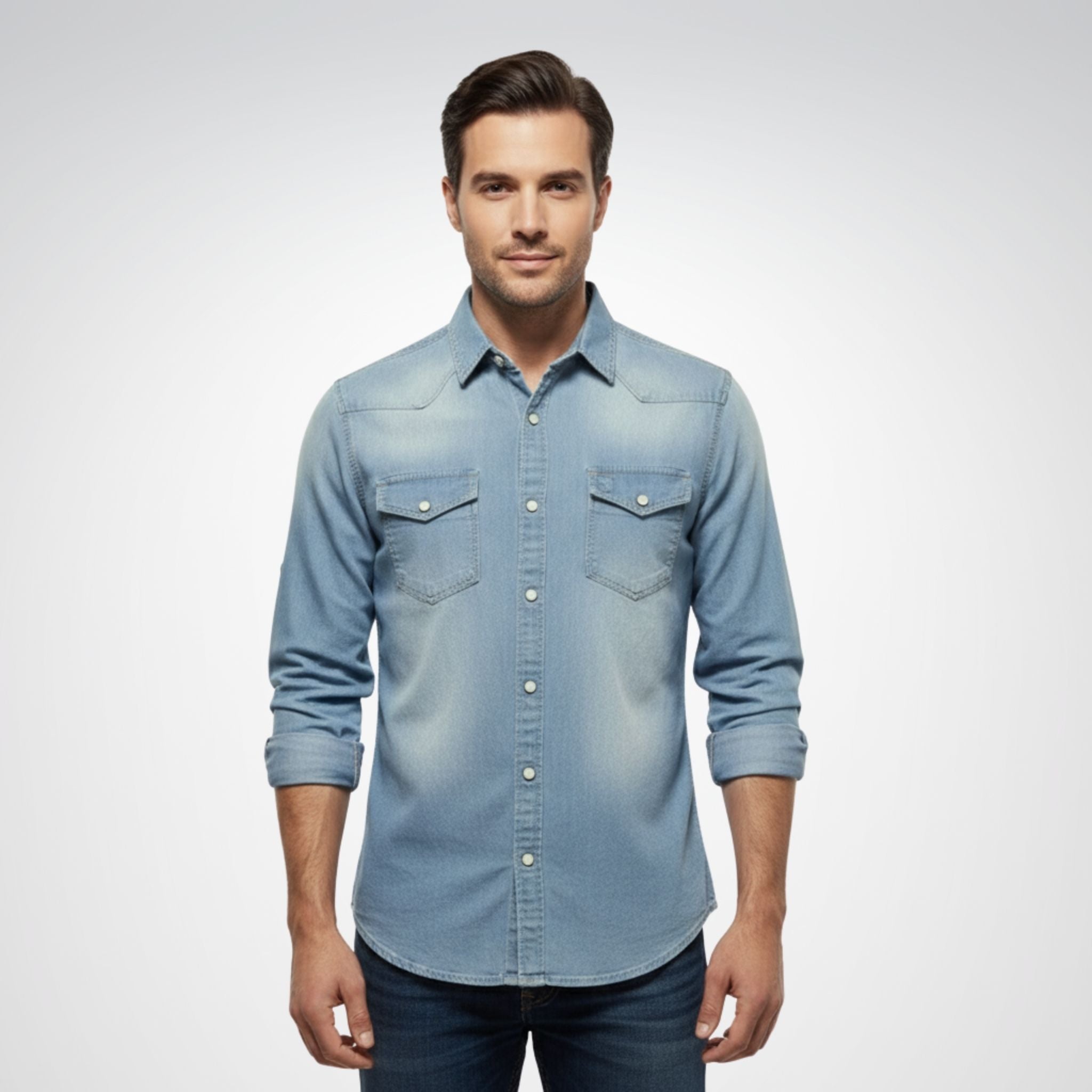 Men's Denim Shirt | Button-Up Design, Regular Fit