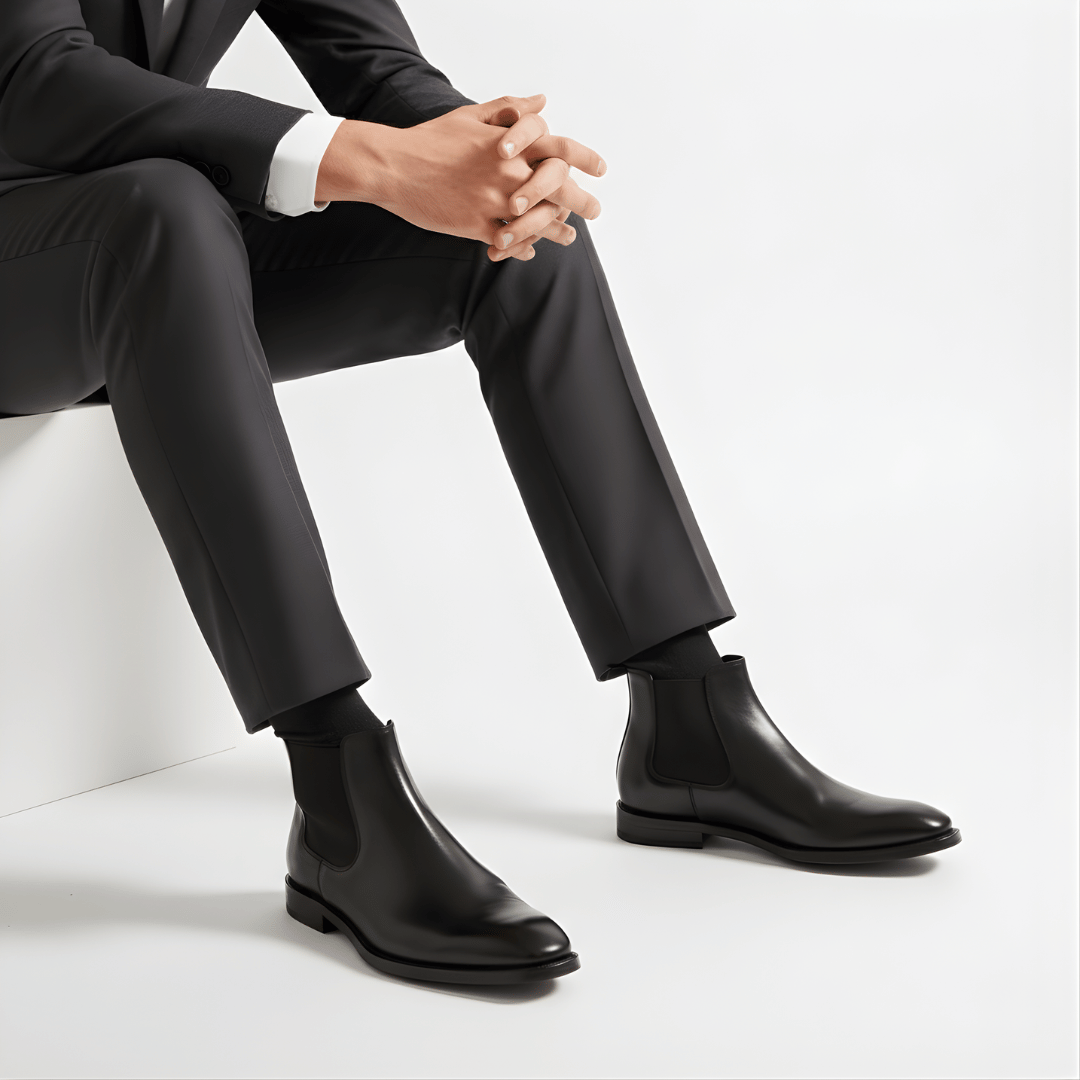 Men’s Elastic Side Panel Chelsea Boots with Almond Toe