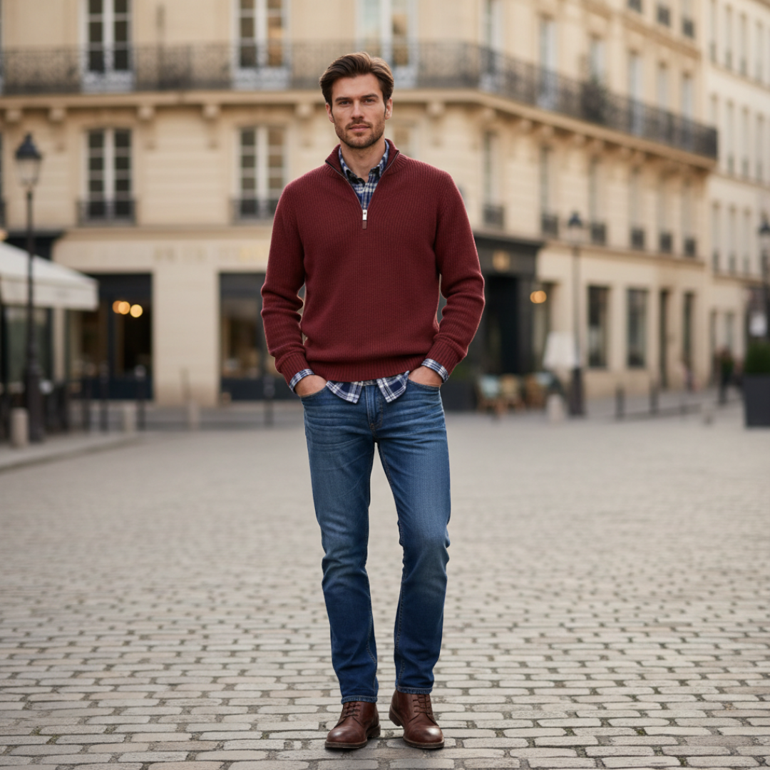 Men’s Fit Sweater with Zippered Collar