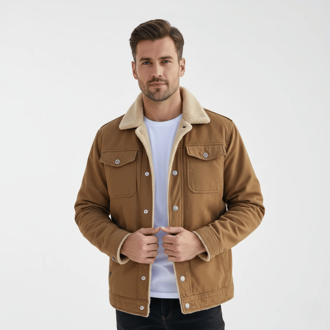 Men’s Jacket with Front Closure and Multiple Pockets