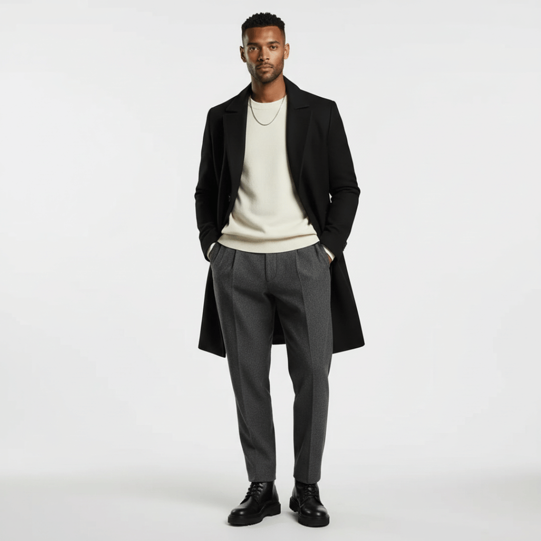 Men’s Overcoat with Regular Fit and Inner Layer