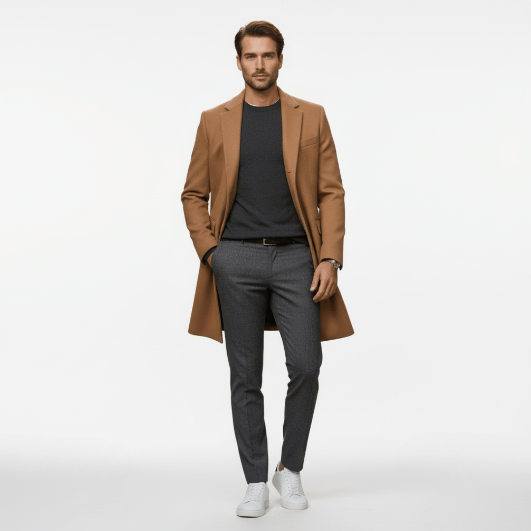 Men’s Overcoat with Regular Fit and Inner Layer